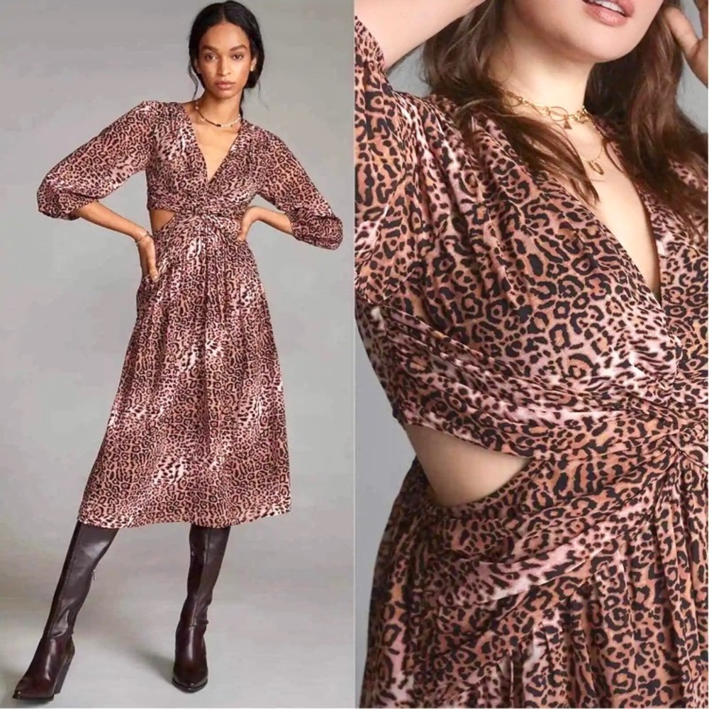 Ranna Gill Anthropology- Animal Print Cut out Midi Dress size L